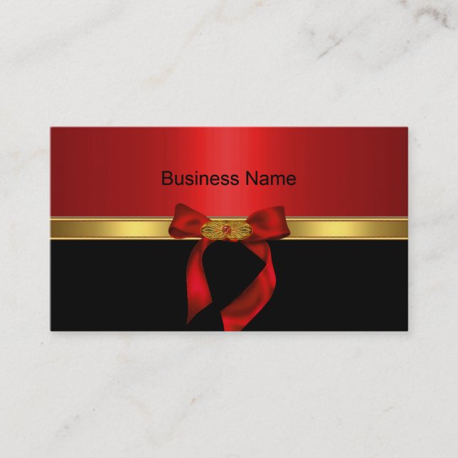 Elegant Business Card Gold Red Gold Jewel Bow (Front)