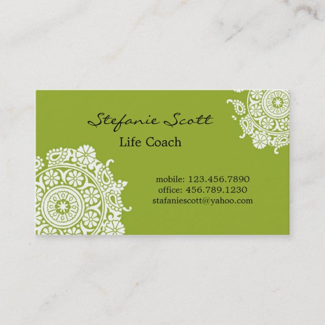Elegant Business Card in Lime Green and White (Front)