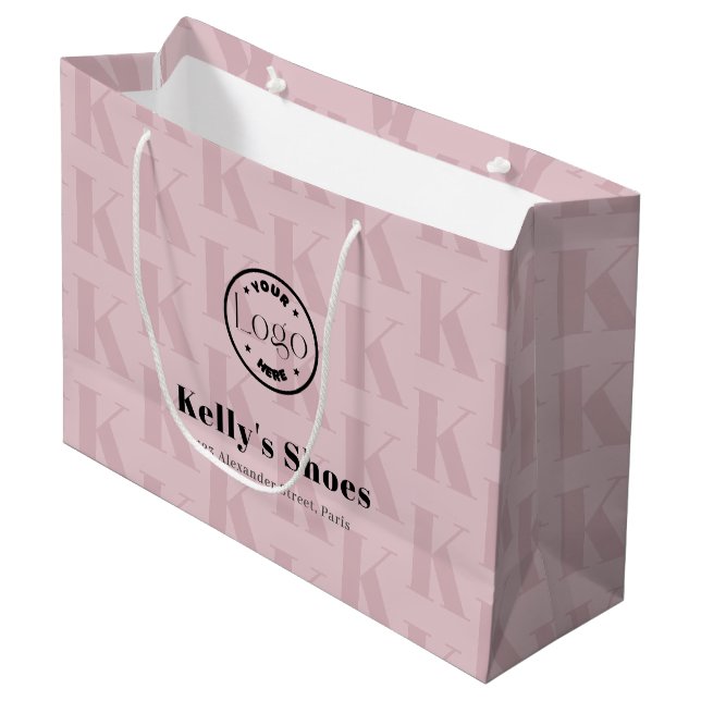 Elegant Business Custom Logo | Monogram Shopping Large Gift Bag (Front Angled)