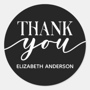 Elegant Business Customer Black White Thank You Classic Round Sticker