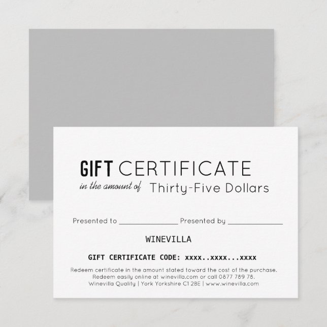 Elegant Business Customer Custom Gift Certificate (Front/Back)