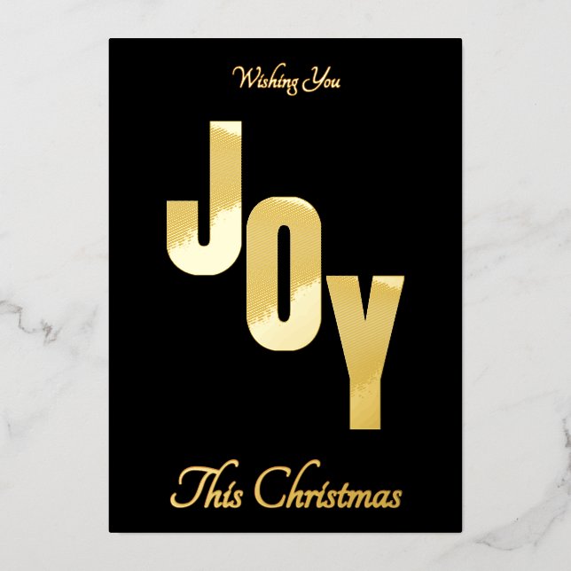 Elegant Business Gold Foil Black JOY Christmas Foil Holiday Card (Front)