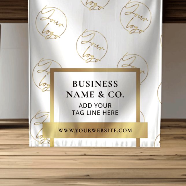 Elegant Business Gold Logo Pattern Promotional Short Table Runner (Faux gold effect step repeat logo table runner)