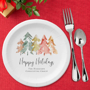 Elegant Business Happy Holidays Christmas Party Paper Plate