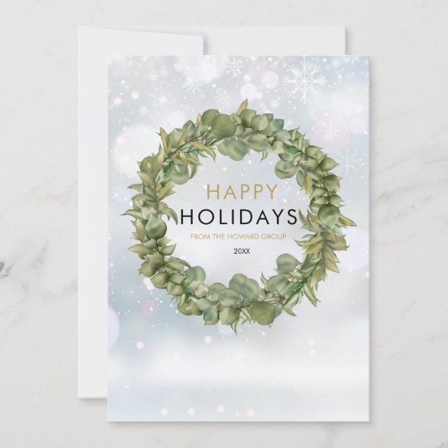 Elegant Business Holiday Greenery Wreath Card (Front)
