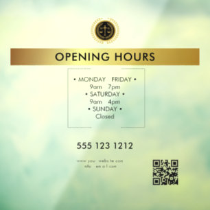 Elegant Business Hours Personalized Custom Window  Cling
