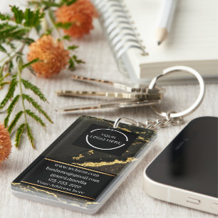 Elegant Business Logo Black and Gold Marbled  Keychain