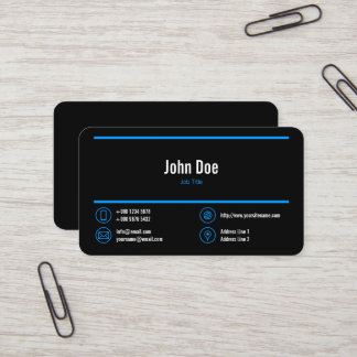 Elegant Business Logo Blue Lines Blue Icons Black Business Card