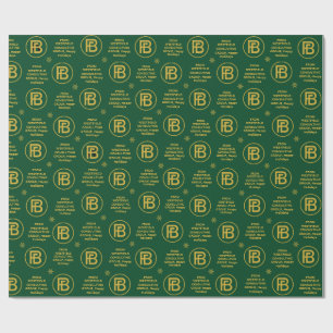  Elegant Business Logo Holiday Green and Gold  Wrapping Paper