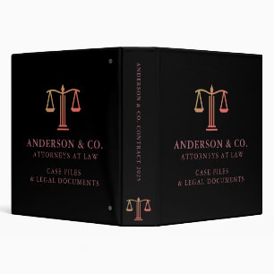 Elegant Business Logo Law Firm Black and Rose Gold Binder