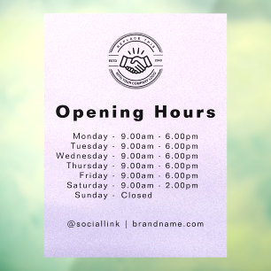 Elegant Business Logo & Opening Hours Light Blue  Window Cling