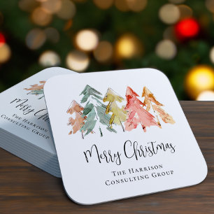 Elegant Business Merry Christmas Holiday Square Paper Coaster
