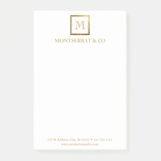 Elegant Business Monogram Logo Gold Square Post-it Notes (Front)