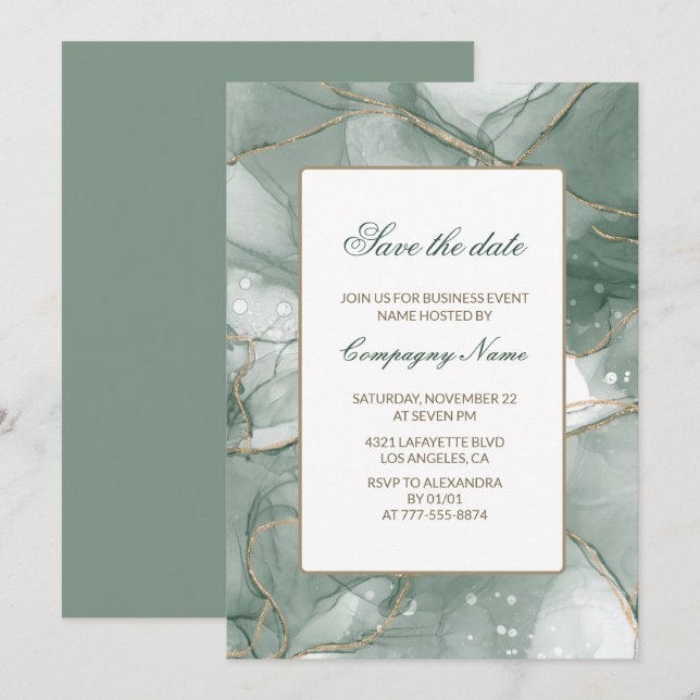 Elegant Business party invite green save the date (Front/Back)