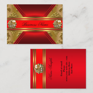 Elegant Business Red Gold Damask Jewel 2 Card