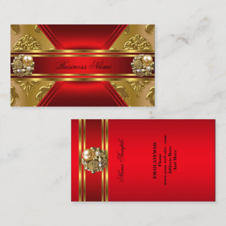 Elegant Business Red Gold Damask Jewel Card