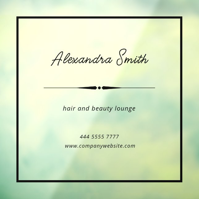 Elegant Business Salon Name Frame Black  Window Cling (Sheet 3)