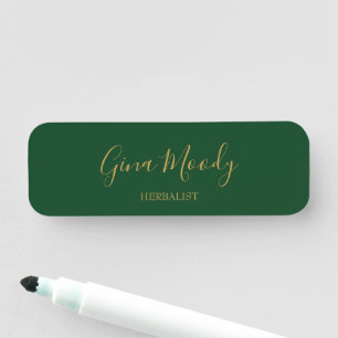 Elegant business script green name tag