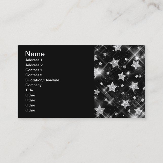 Elegant Business Silver Glitter Stars Business Card (Front)