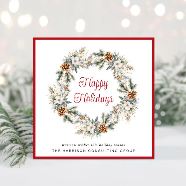 Elegant Business Wreath Watercolor Christmas Holiday Card (Spread the joy of the season and strengthen business relationships with our elegant holiday card)