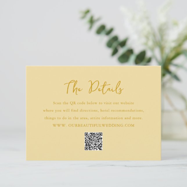 Elegant Butter Yellow QR Code Modern Wedding Enclosure Card (Standing Front)