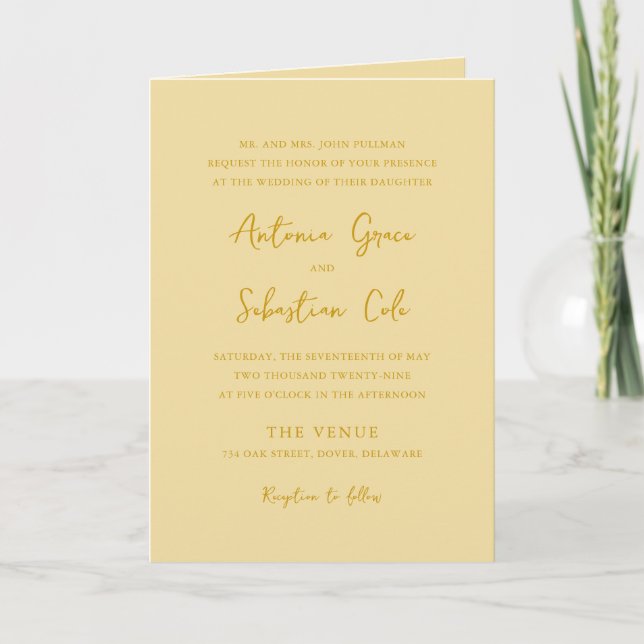 Elegant Butter Yellow QR Code Modern Wedding Invitation (Front)