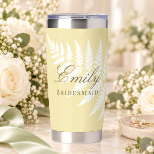 Elegant Butter Yellow White Fern Bridesmaid Insulated Tumbler