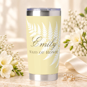 Elegant Butter Yellow White Fern Maid of Honour Insulated Tumbler