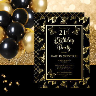 Elegant Butterflies 21st Birthday Party Black Gold