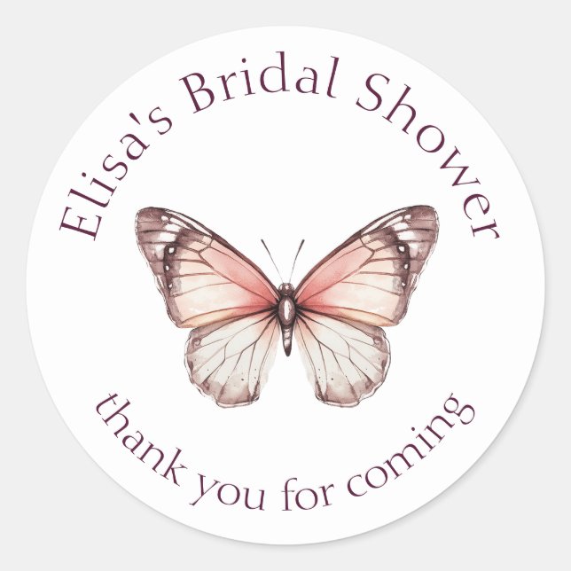 Elegant Butterflies Bridal Shower CUSTOM Classic Round Sticker (Front)