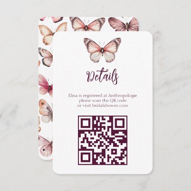 Elegant Butterflies Bridal Shower CUSTOM QR code Enclosure Card (Front/Back)