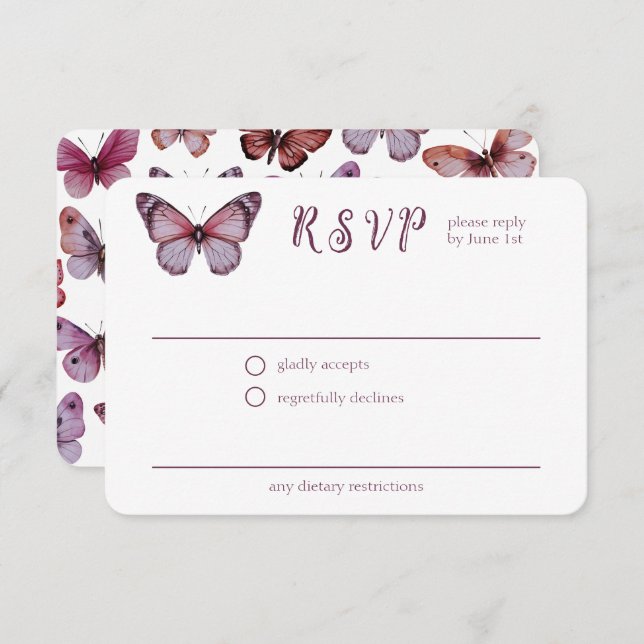 Elegant Butterflies Bridal Shower CUSTOM RSVP Enclosure Card (Front/Back)