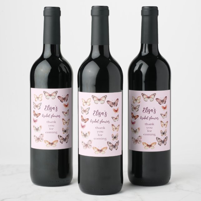 Elegant Butterflies Bridal Shower CUSTOM Wine Label (Bottles)