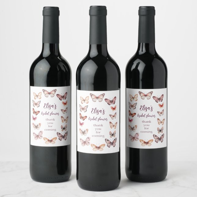 Elegant Butterflies Bridal Shower CUSTOM Wine Label (Bottles)
