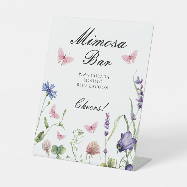 Elegant Butterflies Bridal Shower Mimosa Bar Pedestal Sign (Front)