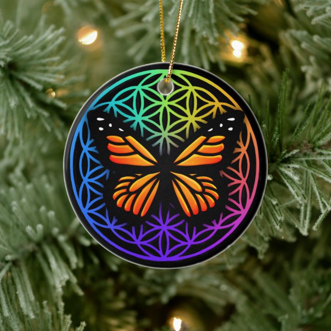 Elegant butterflies colourful flower of life  ceramic ornament (Tree)