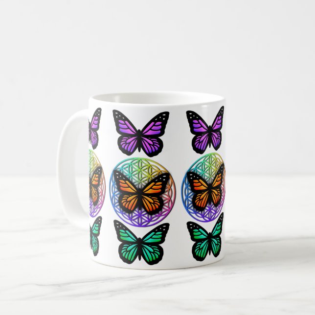 Elegant butterflies colourful flower of life  coffee mug (Front Left)