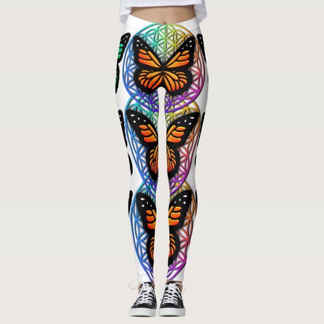 Elegant butterflies colourful flower of life  leggings (Front)