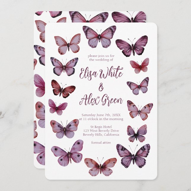 Elegant Butterflies CUSTOM Wedding Invitation (Front/Back)