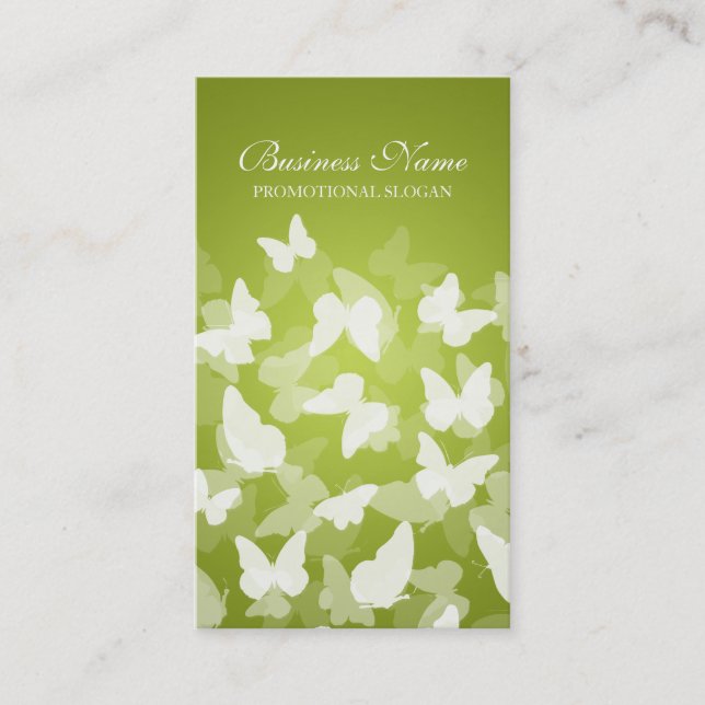 Elegant Butterflies Lime Green Professional Business Card (Front)