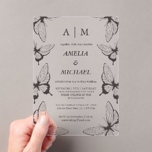 Elegant Butterflies Monogram Wedding Invitation