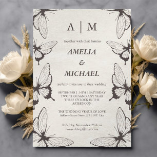 Elegant Butterflies Monogram Wedding Invitation 