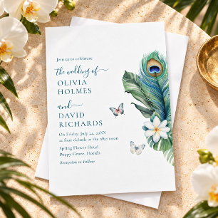 Elegant Butterflies Peacock Feather Wedding Invite
