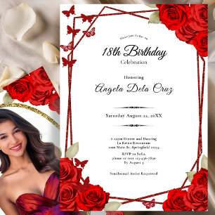 Elegant Butterflies Red Roses 18th Birthday Debut Invitation