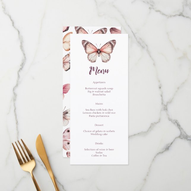 Elegant Butterflies Wedding CUSTOM Party  Menu (Front/Back In Situ)