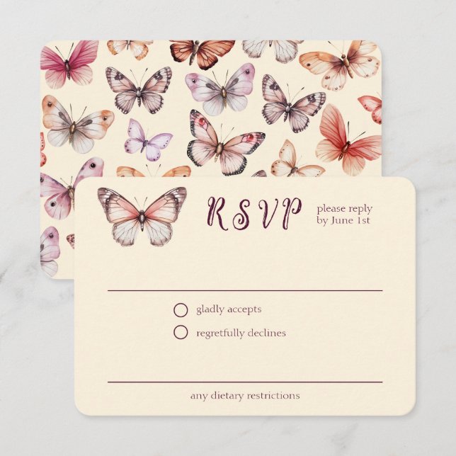 Elegant Butterflies Wedding CUSTOM RSVP Enclosure Card (Front/Back)