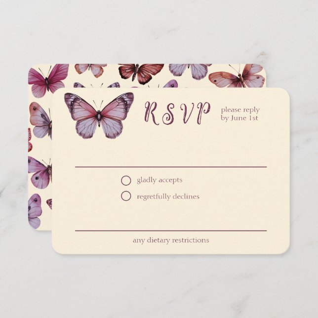 Elegant Butterflies Wedding CUSTOM RSVP Enclosure Card (Front/Back)