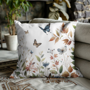 Elegant Butterflies with Lush Foliage Throw Pillow