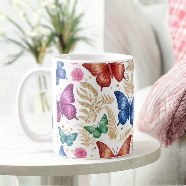 Elegant Butterfly and Floral Glitter Mug (Creator Uploaded)