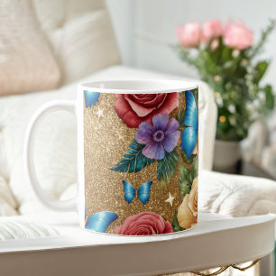 Elegant Butterfly and Floral Gold Mug